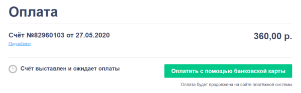 Выставлен счет на оплату домена и хостинга на Reg ru через банковскую карту