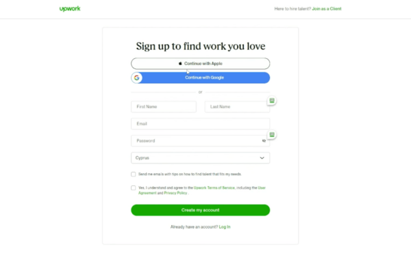 Регистрация на Upwork.com. Регистрация на бирже