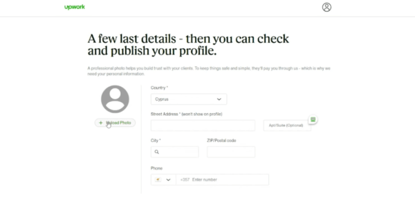 Регистрация на Upwork.com. Заполнение профиля