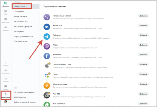 Как работать на Jivo. #5. Подключение интеграций. Интеграция с Telegram